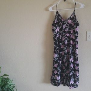 Womens black floral knee length strappy dress